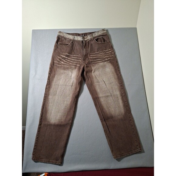 Knockout Jeans Men 36x32 Brown Whiskering Baggy Grunge Wide Leg Hip Hop Y2K EUC